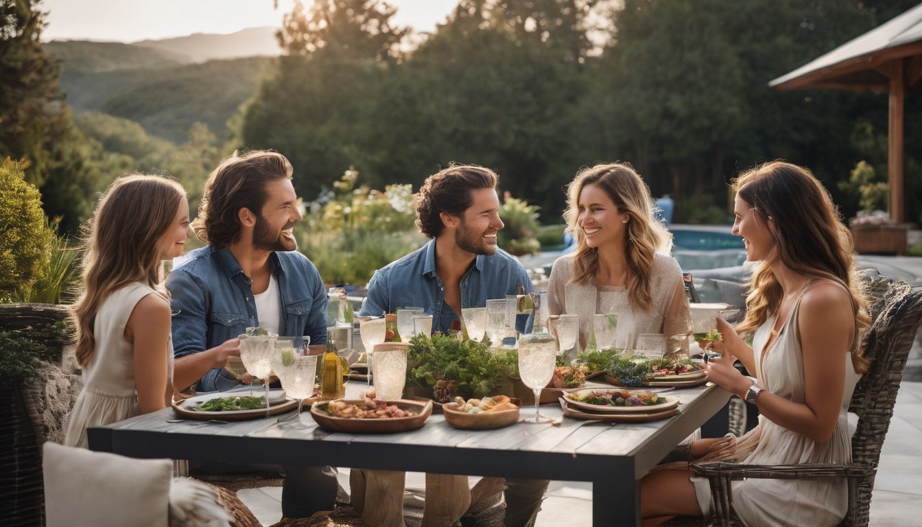 A family enjoying a meal together on a stylish aluminium patio.