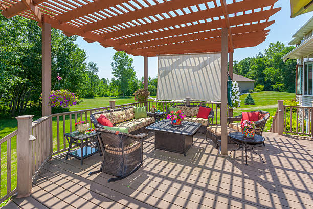 inviting backyard patio deck with pergola