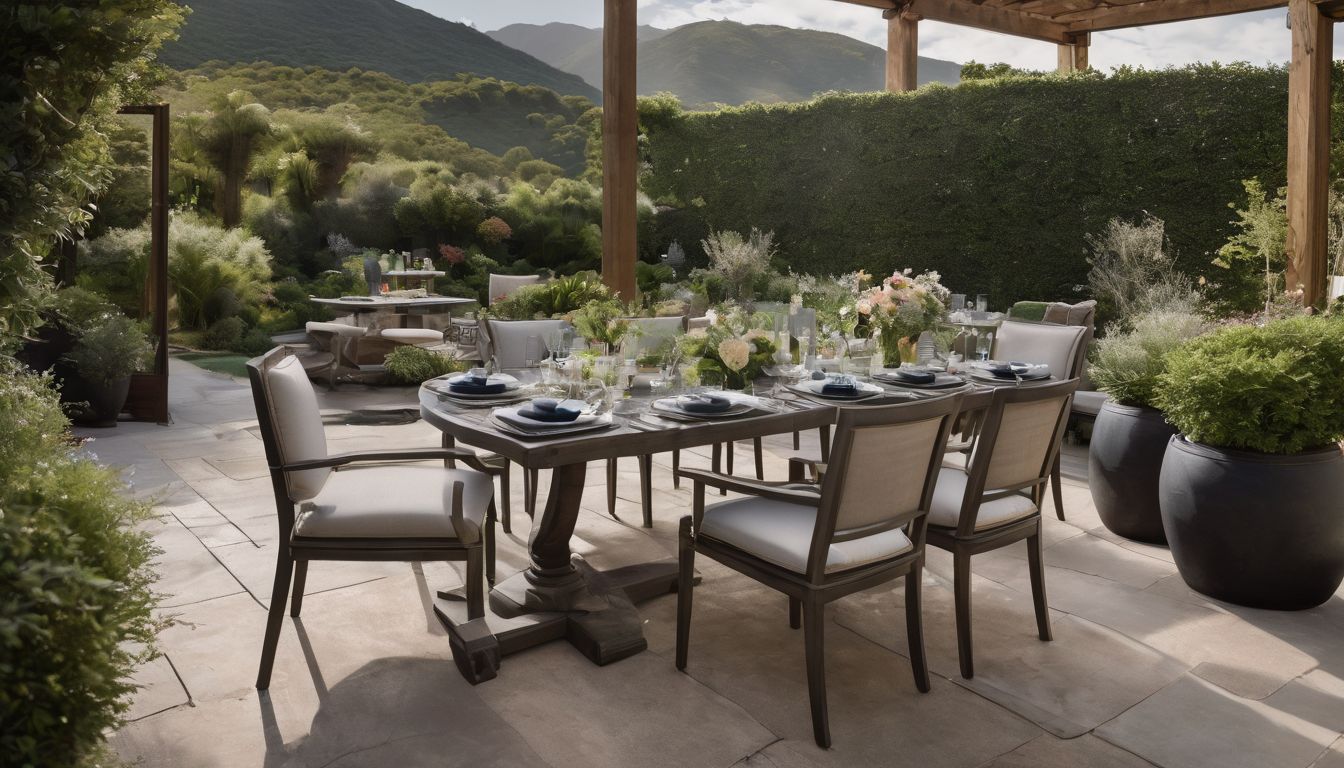 An elegant outdoor dining area with a variety of people enjoying themselves.