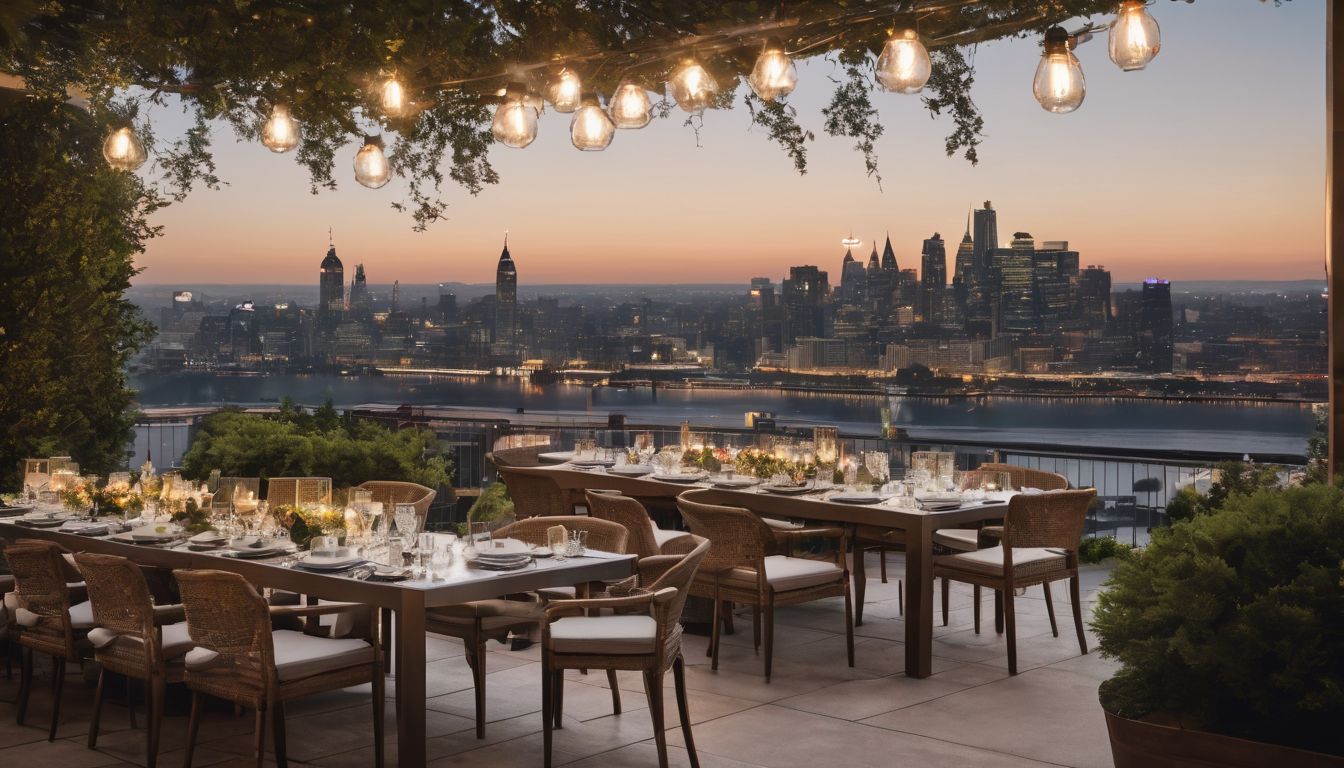 An elegant outdoor dining setup with a stunning aluminium patio backdrop.