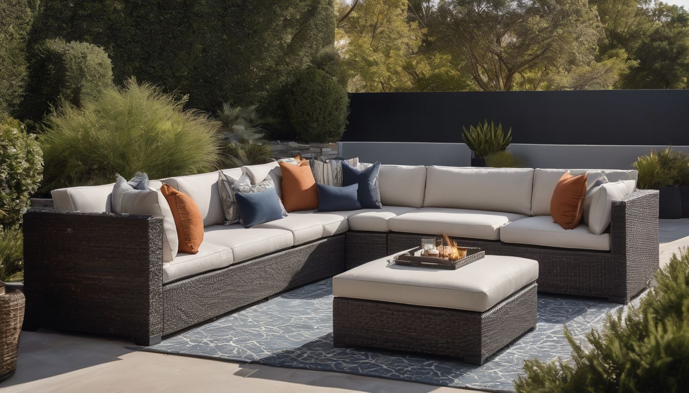 A modern outdoor lounge with aluminium patio furniture overlooking a beautifully landscaped garden.