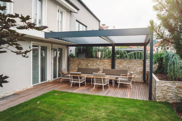 modern patio in the evening